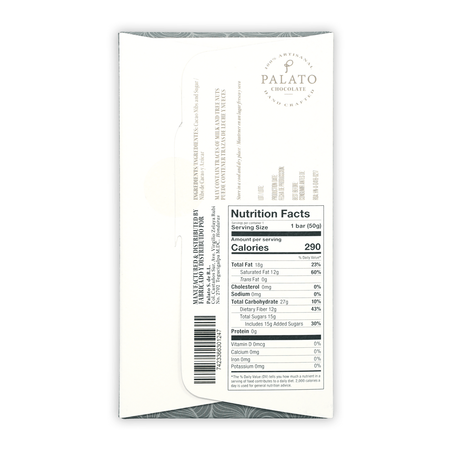 Palato Honduras Dark Chocolate 70% white package with black text