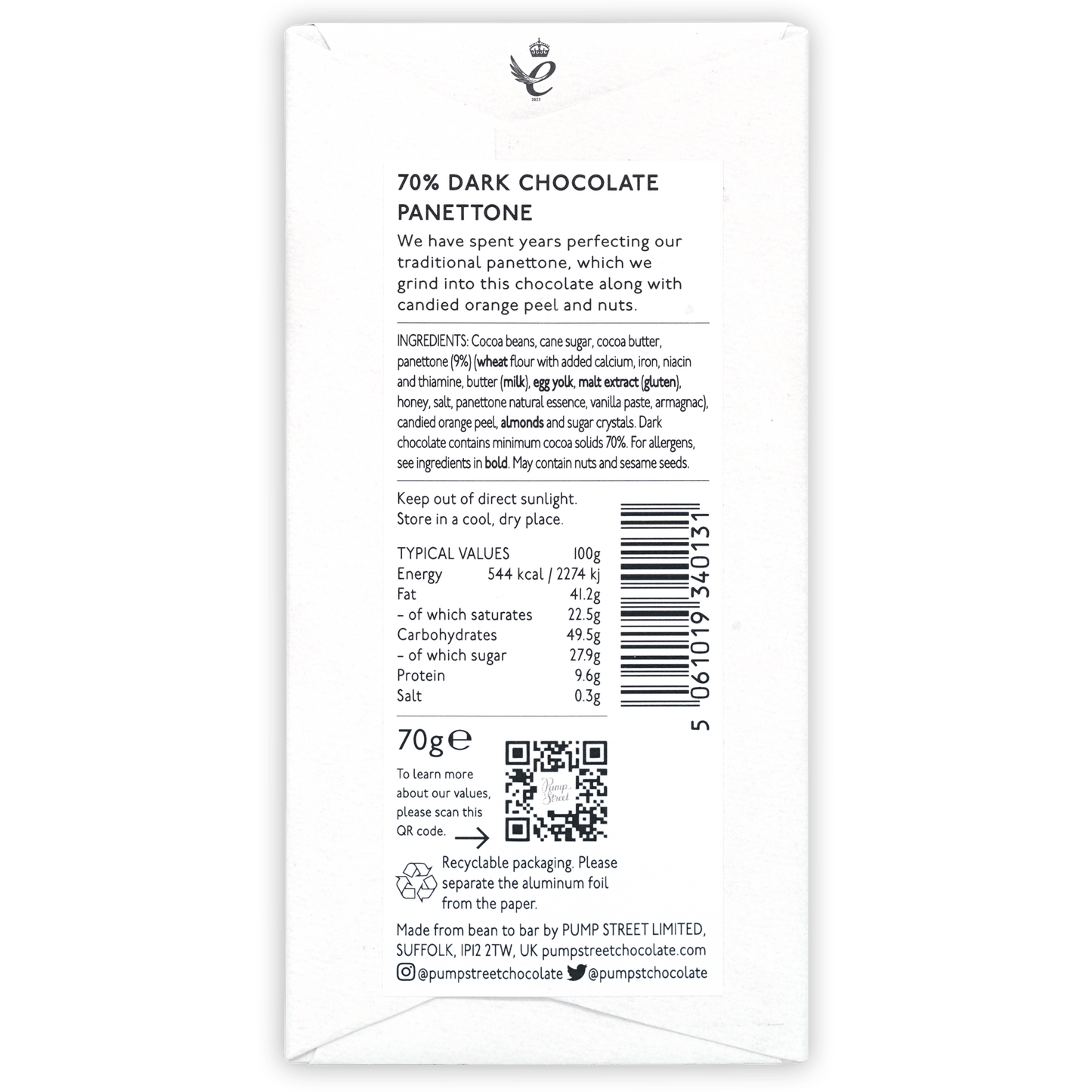 Pump Street Panettone Chocolate 70% (Seasonal)