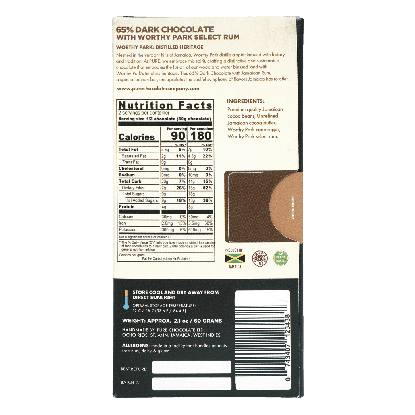 Pure Chocolate Dark 65% with Worthy Park Rum special edition bar