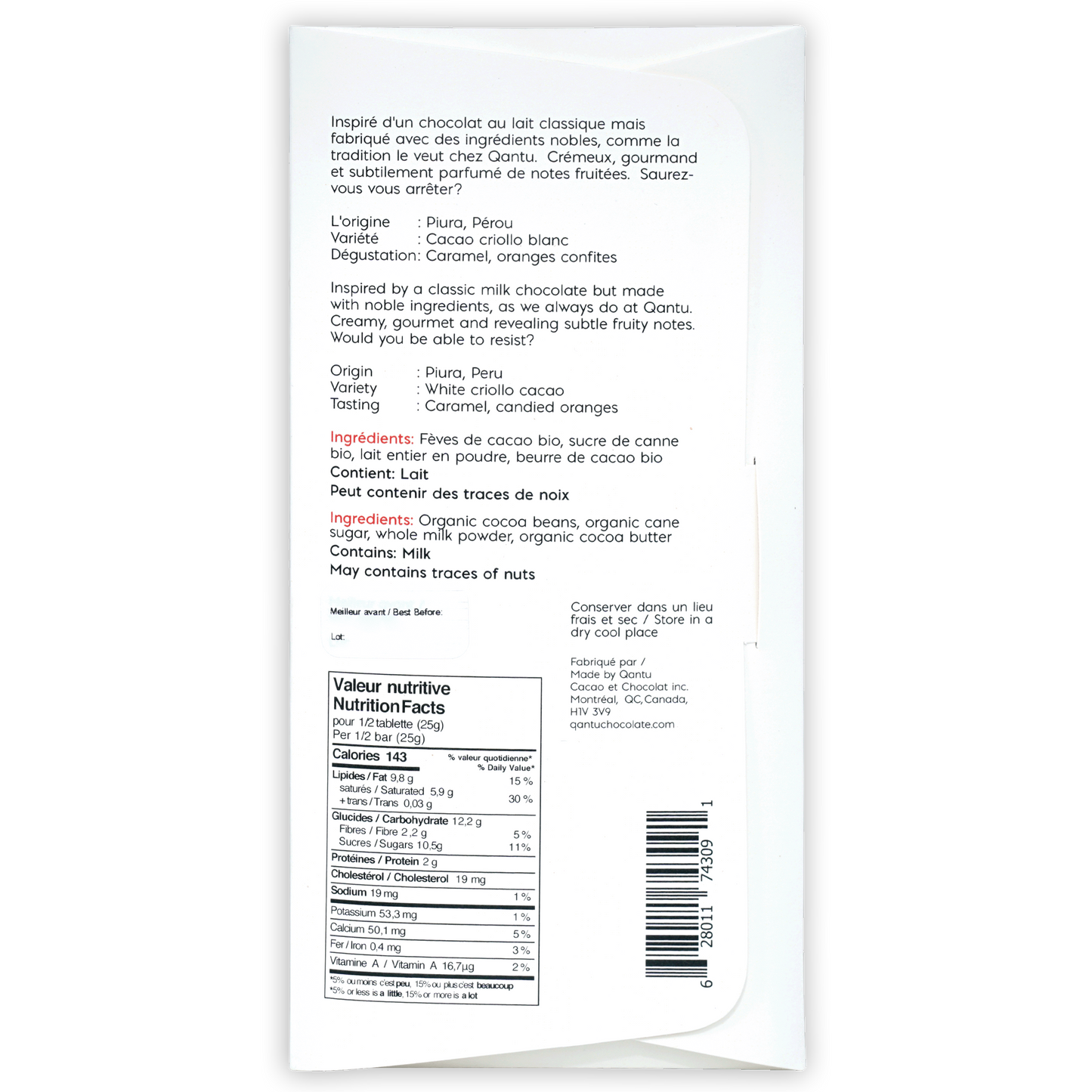 Qantu Milk Chocolate Crème de la Crème 45%