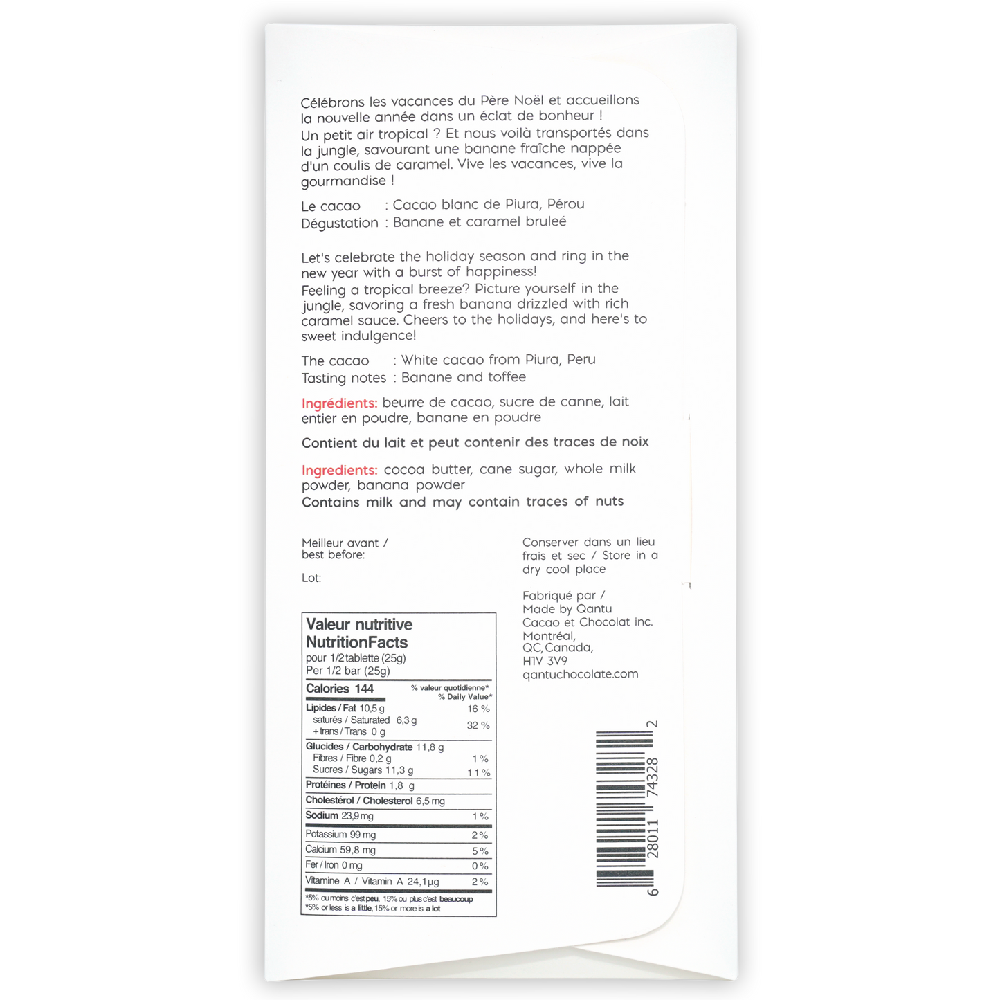 Qantu Santa's Holiday - Caramelized White Chocolate & Bananas (Seasonal)