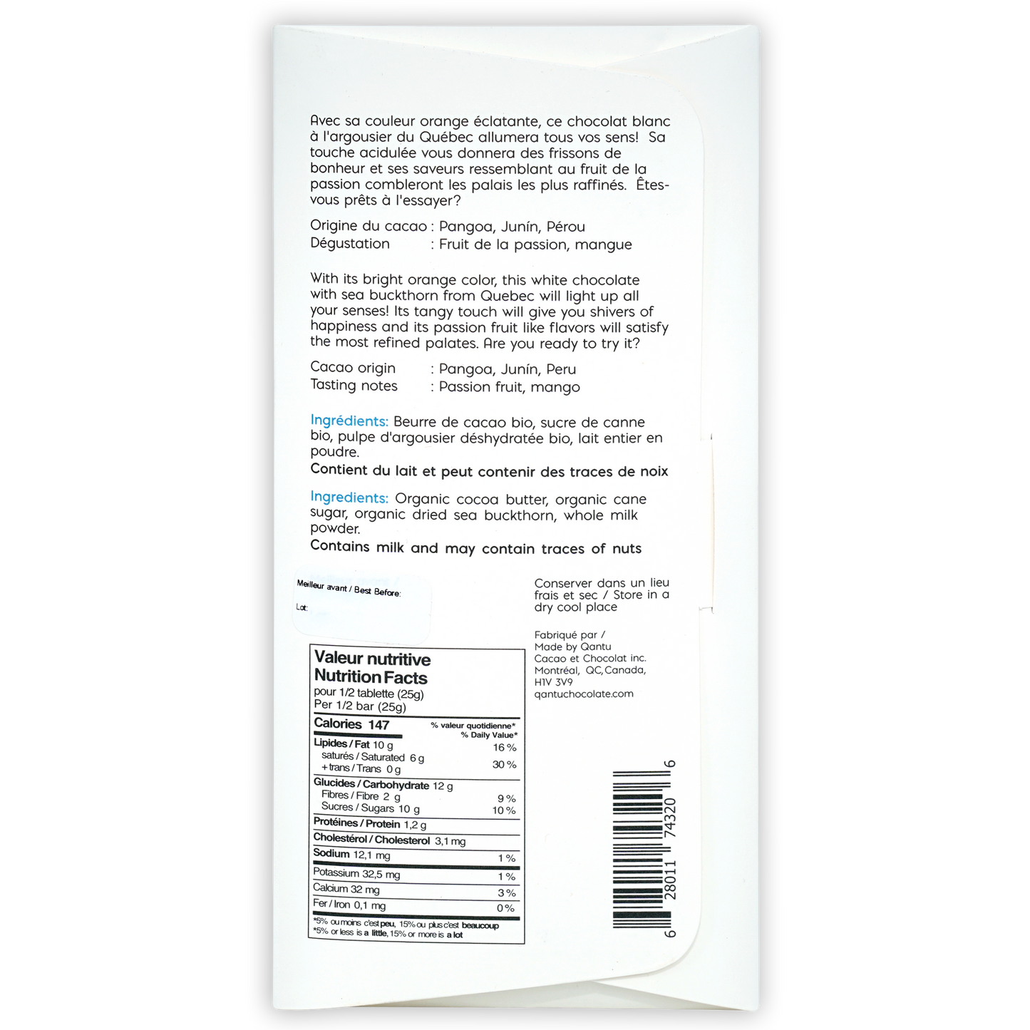 Qantu White Chocolate w/ Sea Buckthorn 38%