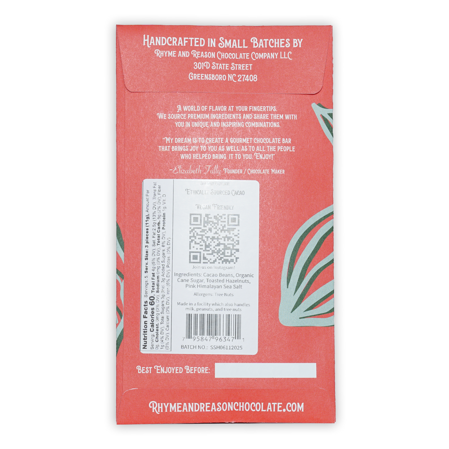 Rhyme and Reason dark chocolate with salted hazelnuts 72% wrapper