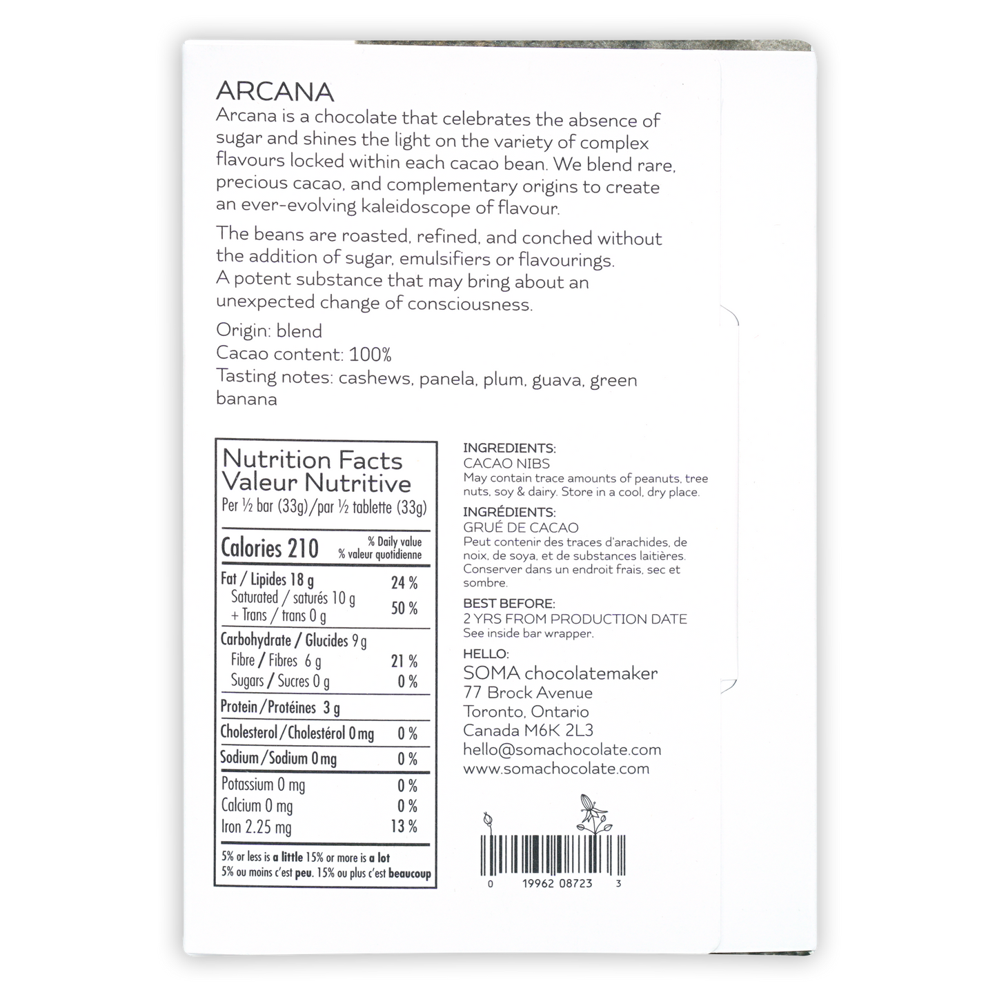 Soma Arcana Special Porcelana 100% cacao chocolate bar package