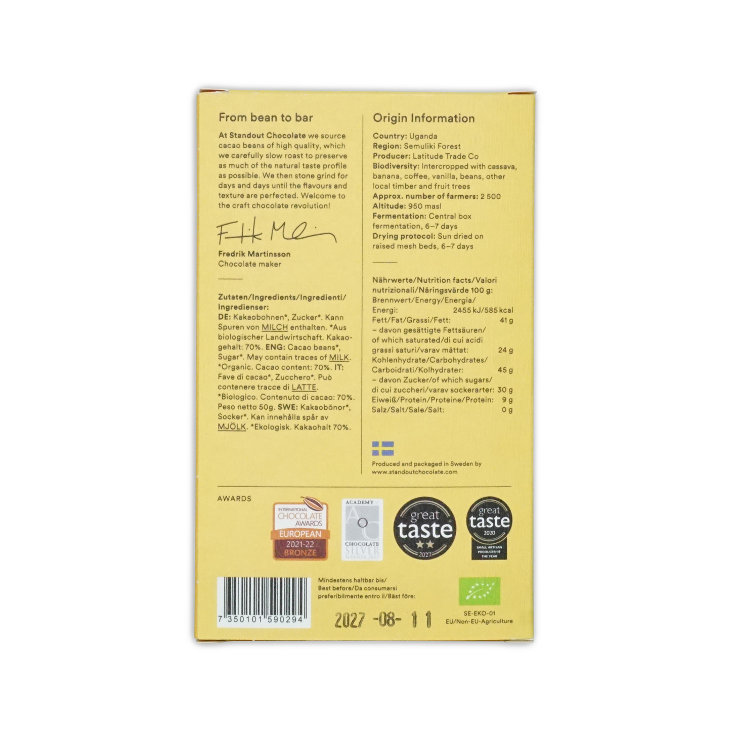 Standout Chocolate Uganda Semuliki Forest 70%