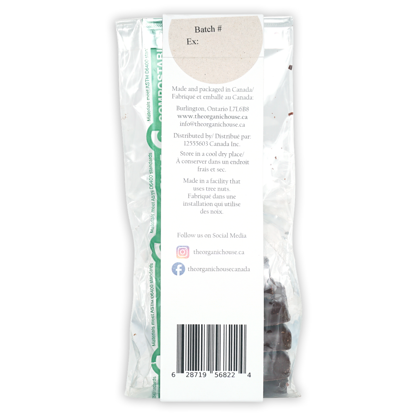 The Organic House Vegan Peppermint Patties nuts in clear bag with label