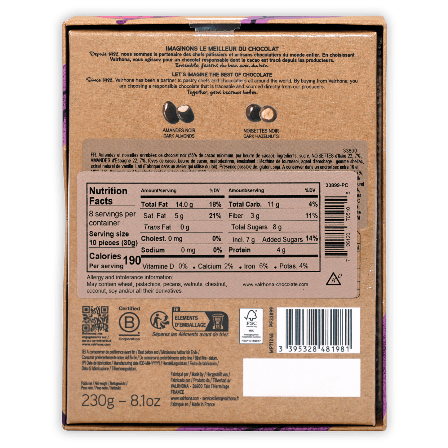 Valrhona dark chocolate coated almonds and hazelnuts gift box 55%