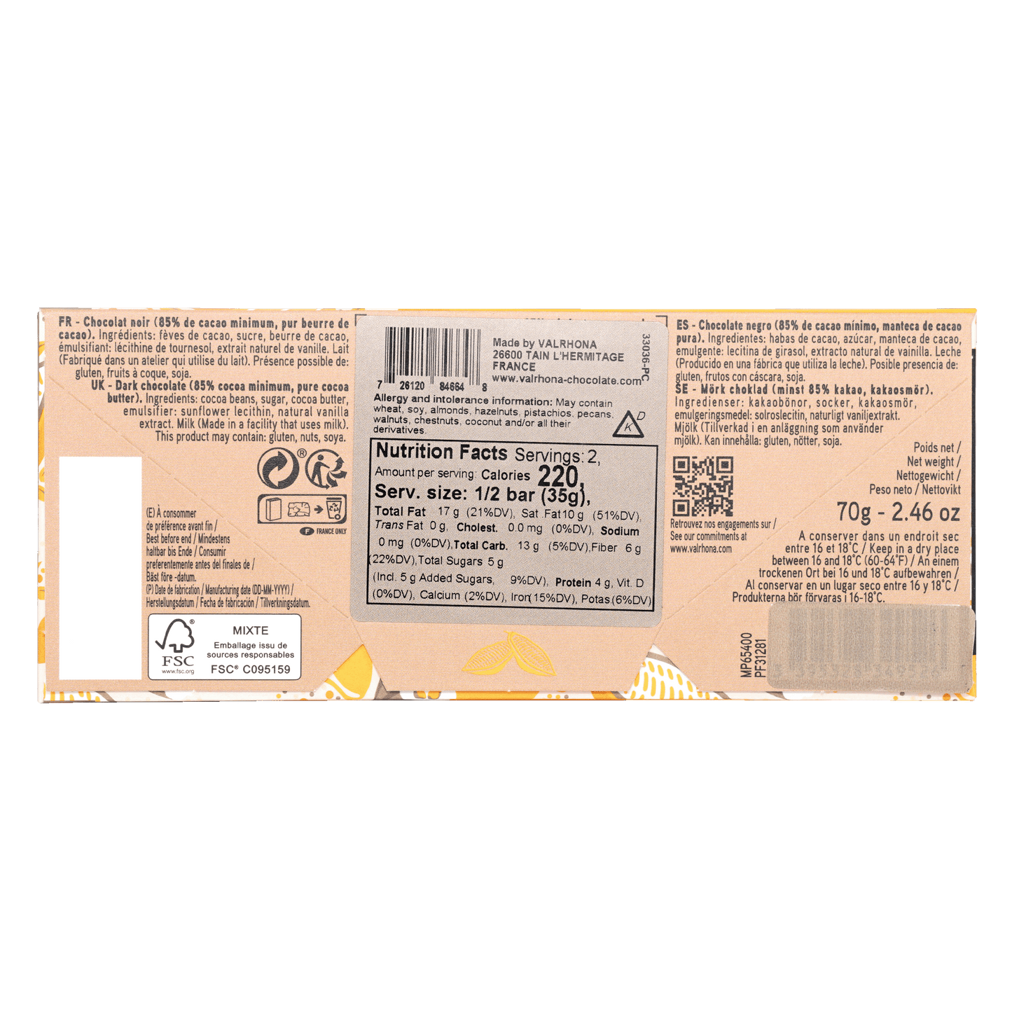Valrhona Grand Cru Abinao Dark Chocolate 85%