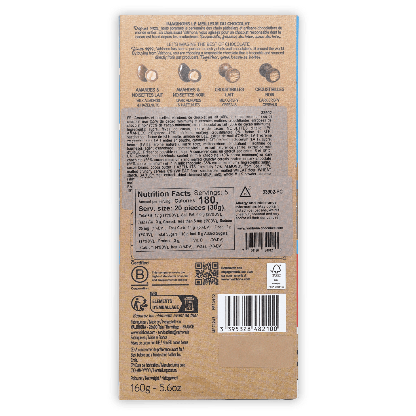 Valrhona Paris Theme Croustibilles dark and milk chocolate bar wrapper back