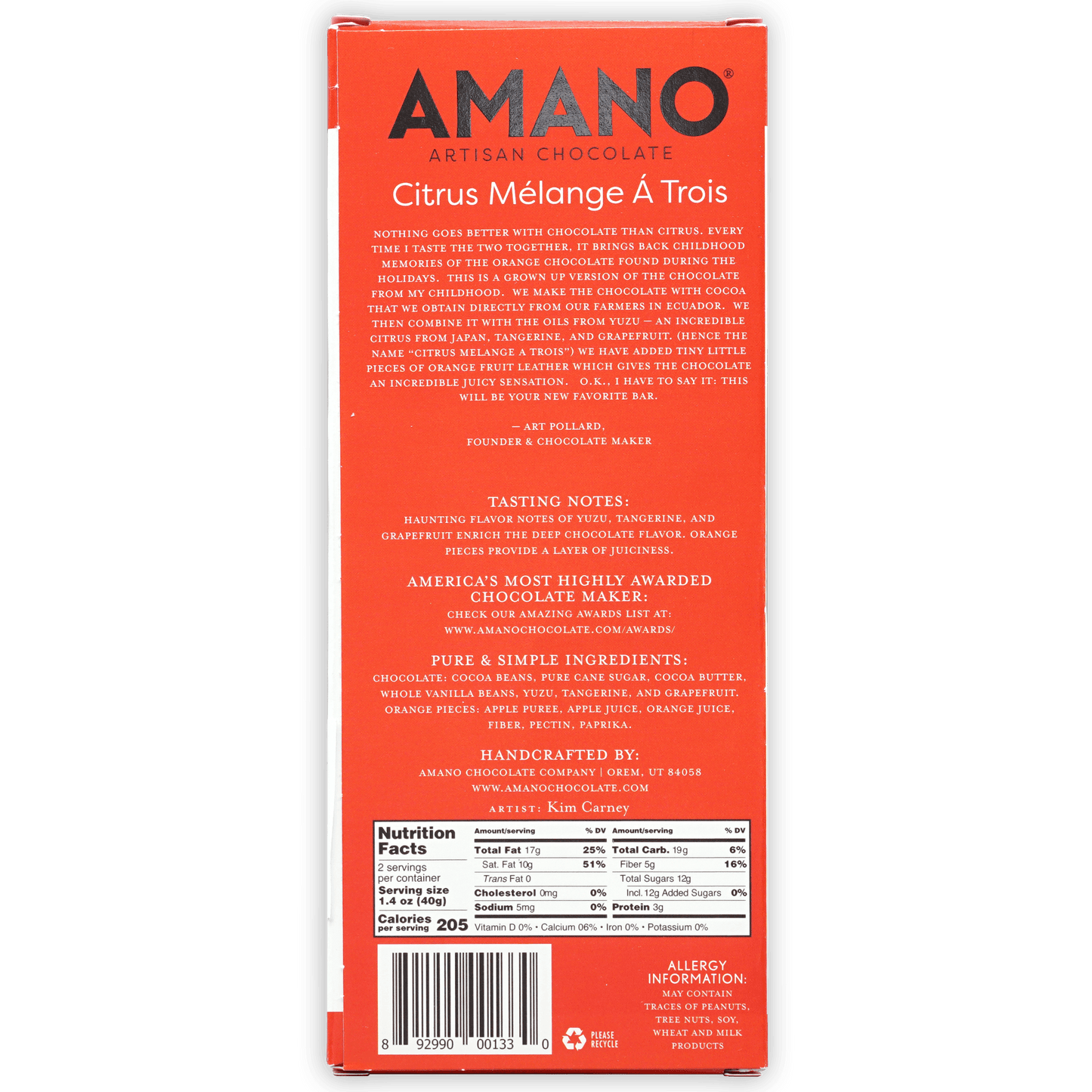 Amano Citrus Melange a Trois 55% bar in vibrant red box