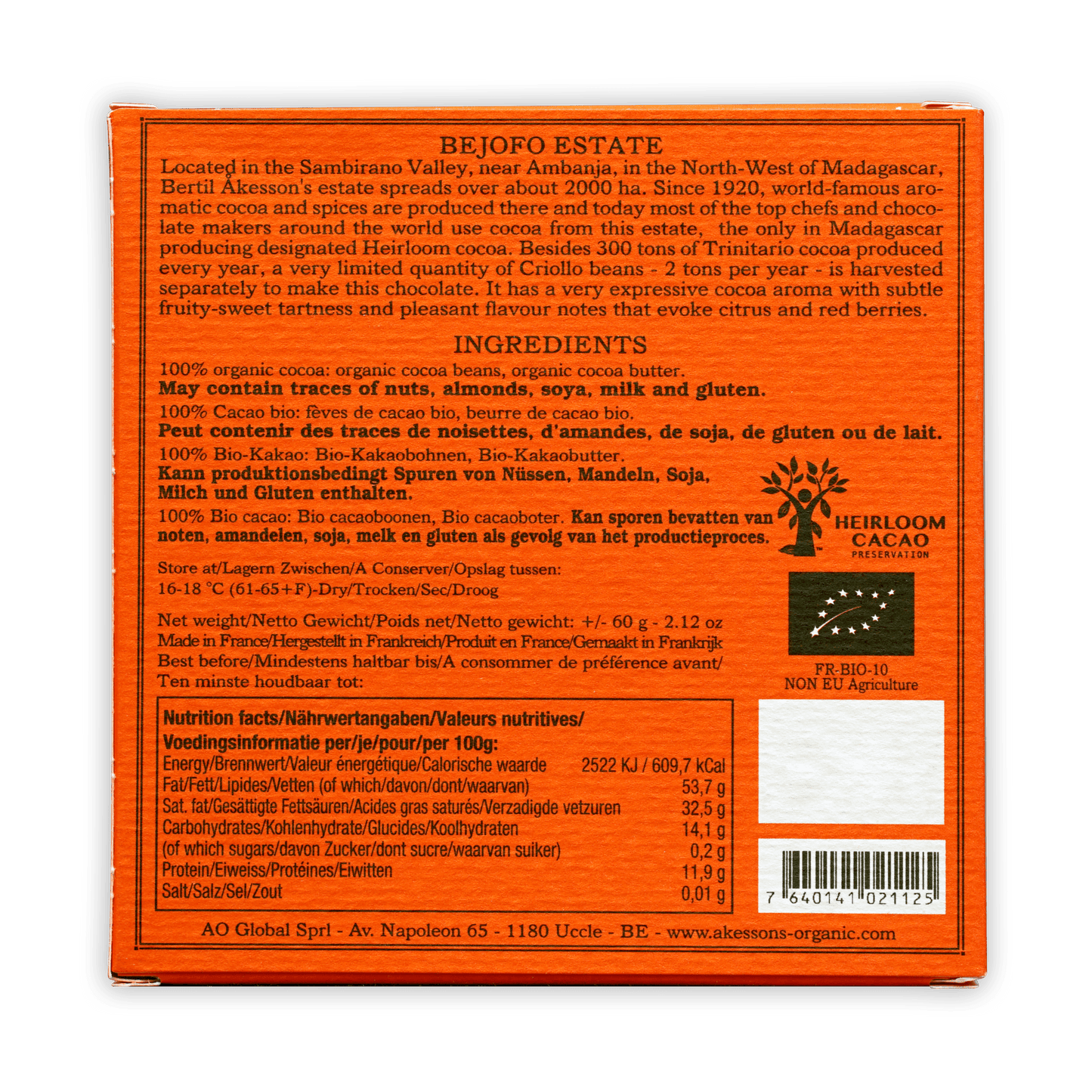 Akesson’s Madagascar Criollo 100% dark chocolate in orange box