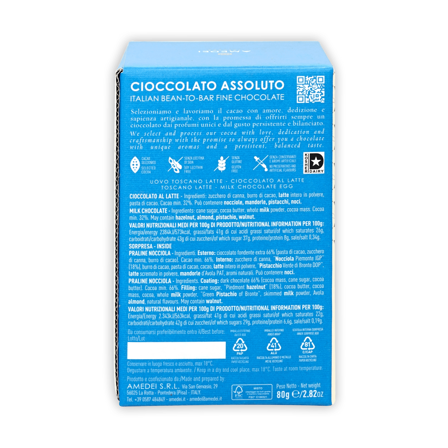 Amedei Easter Egg Milk Chocolate blue box with QR code