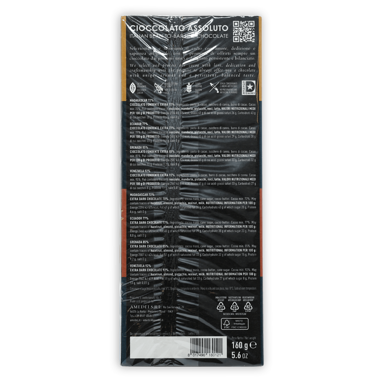 Amedei Napolitains Cru Monorigine Variety 36 pcs dark chocolate bar back