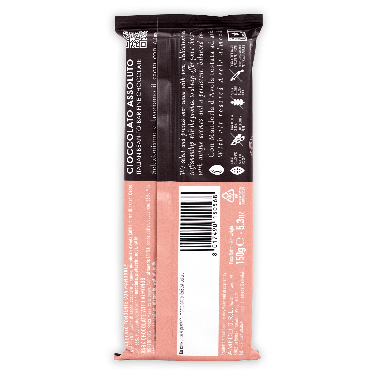 Amedei Prendimé 66% dark chocolate with almonds 150g bar