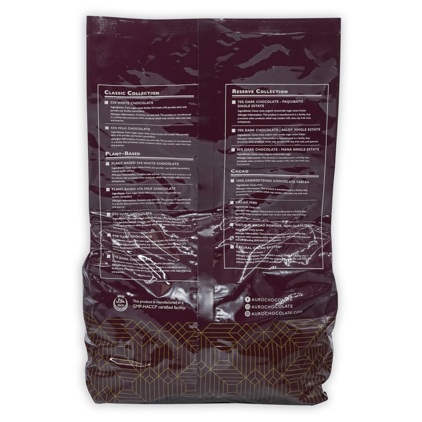 Auro bulk baking dark chocolate 64% coins 1kg glossy purple bag
