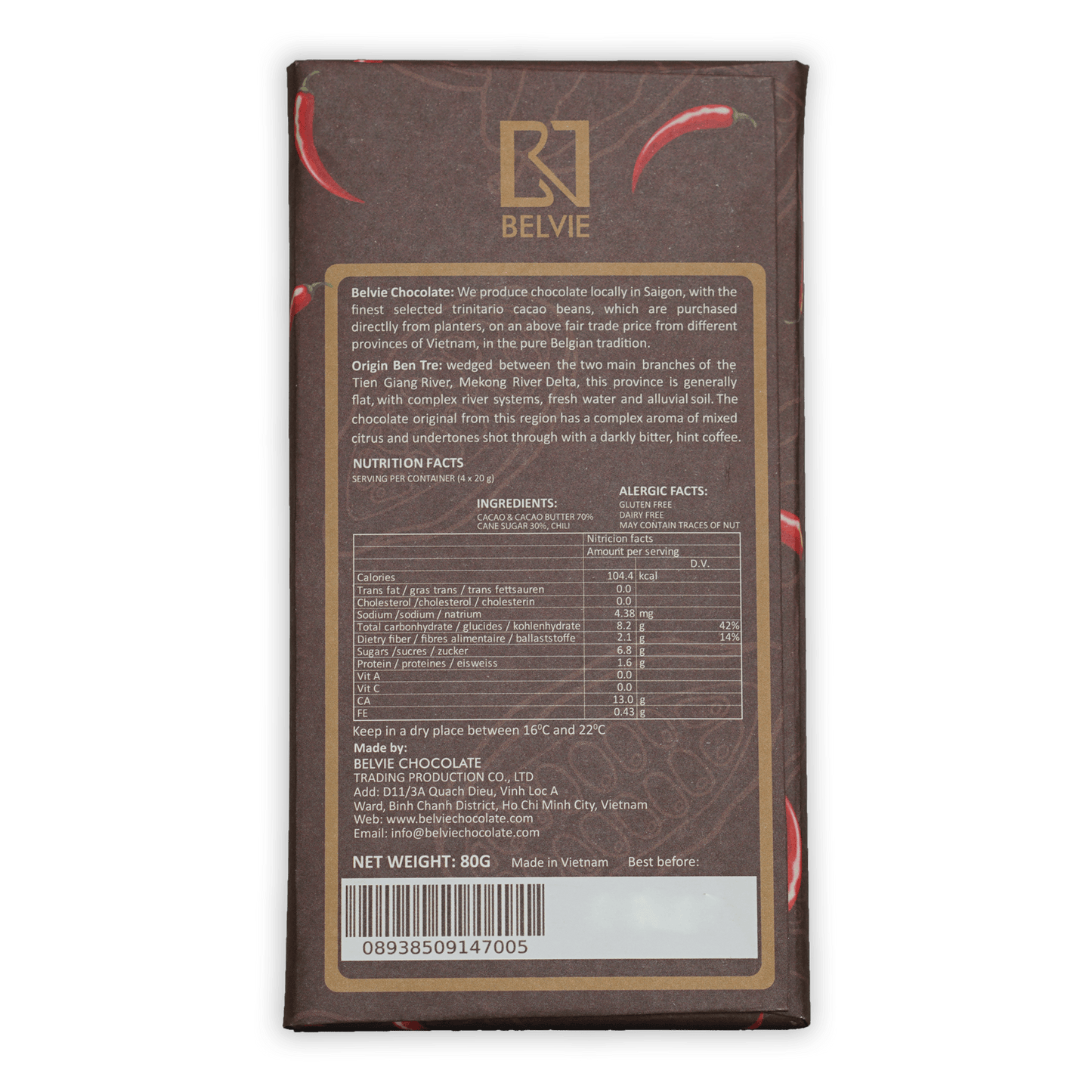 Belvie Chili Pepper Dark Chocolate 70%