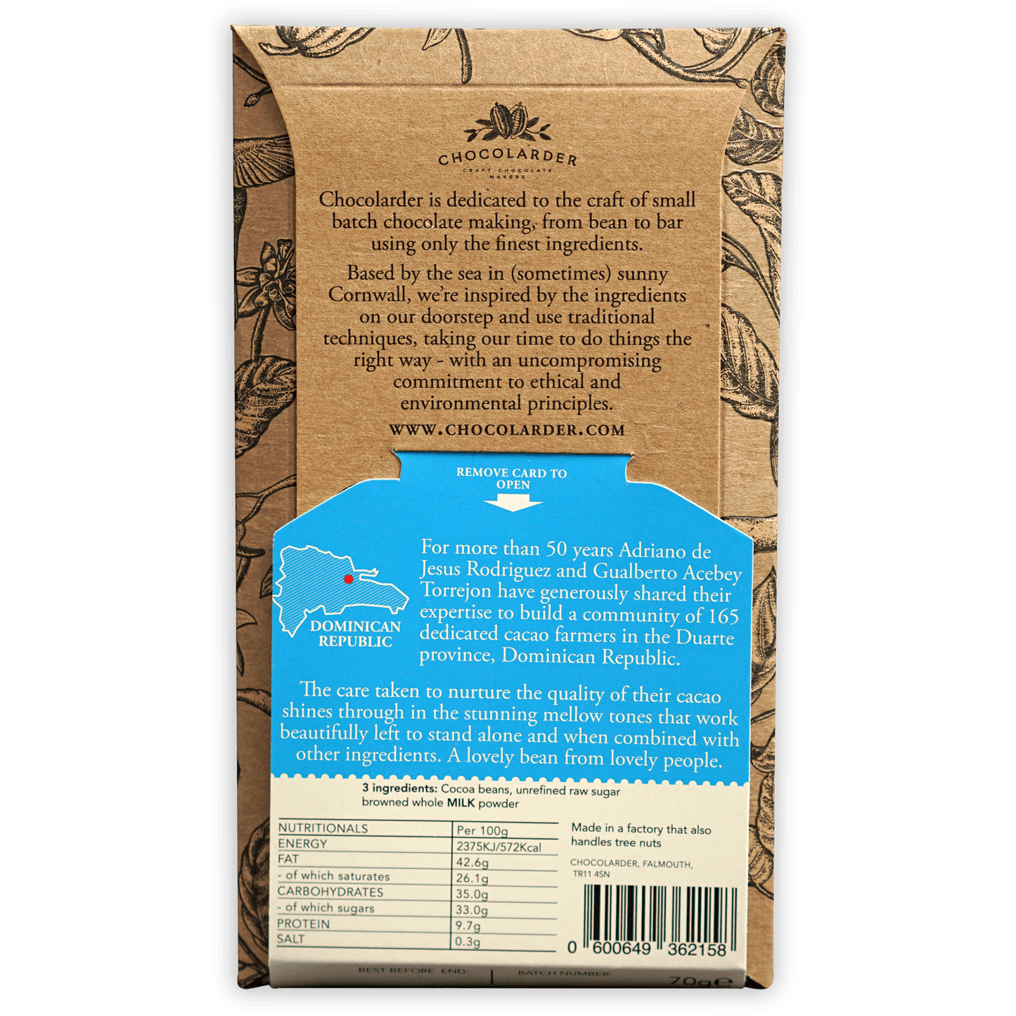 Chocolarder Browned Butter Milk 60% brown kraft wrapper with blue label