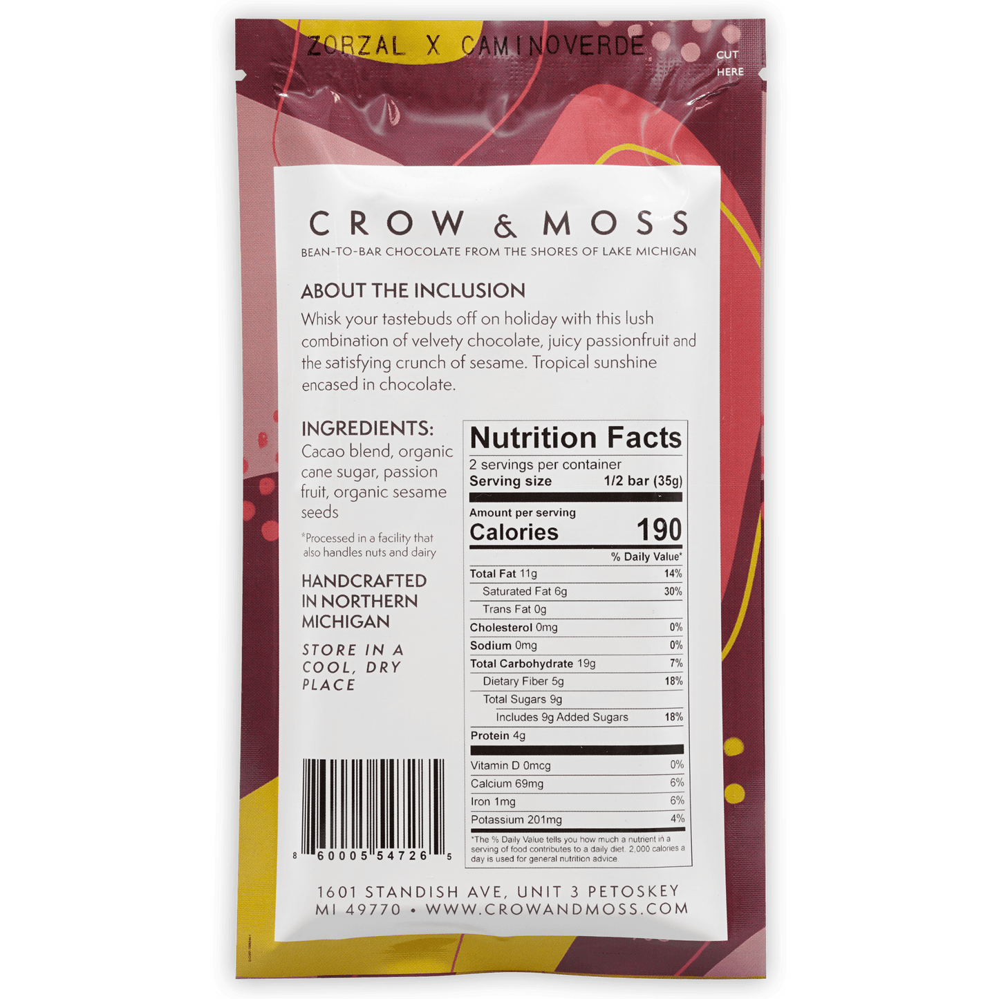 Crow & Moss Dark Passion Fruit Sesame 68%