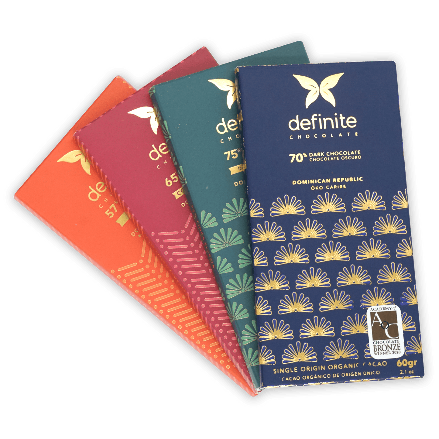 Definite Chocolate Variety Bundle: navy blue gold bar with butterfly sunburst