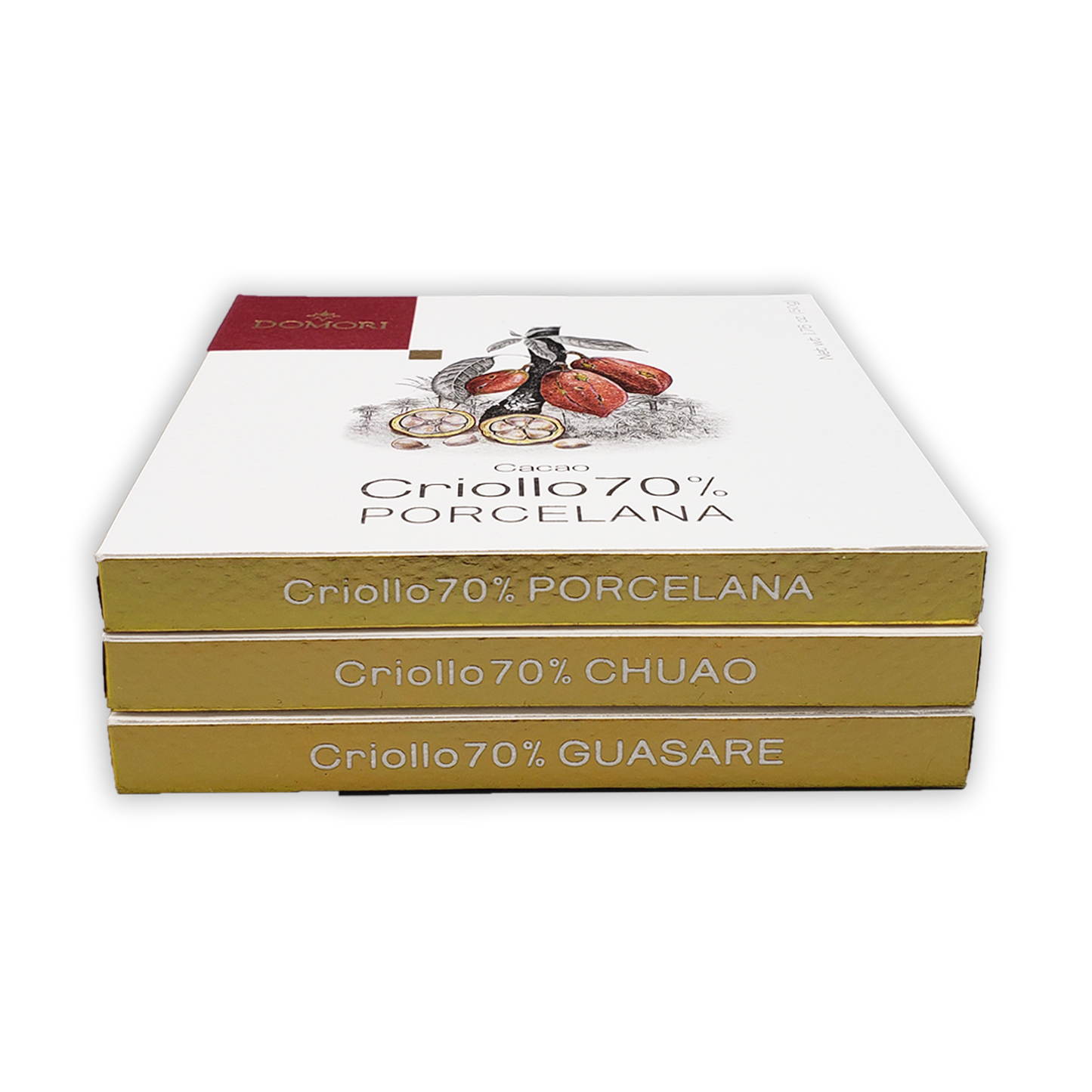 Domori Criollo 70% cacao chocolate bundle: 3 bars in gold packaging