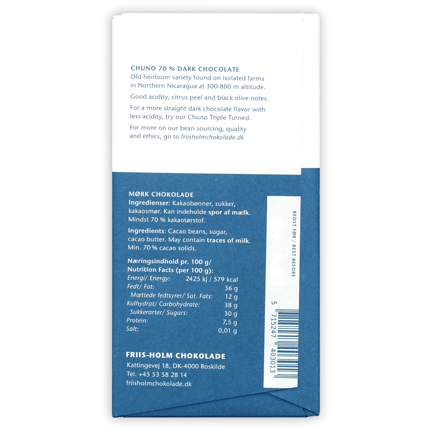Friis Holm Dark Chuno Double Turned Nicaragua 70% dark chocolate bar packaging