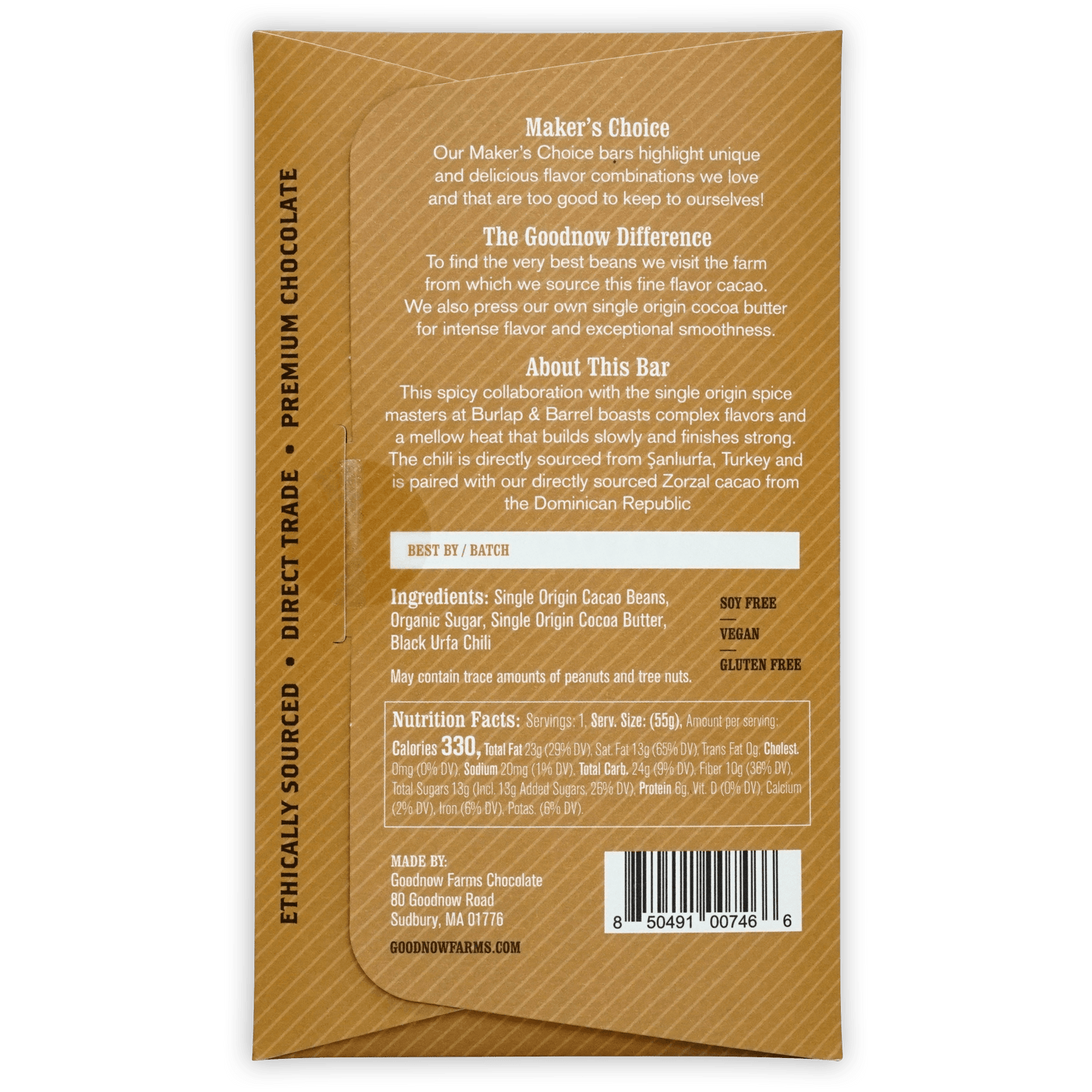 Goodnow Farms Black Urfa Chili 77% gold textured paper wrapper