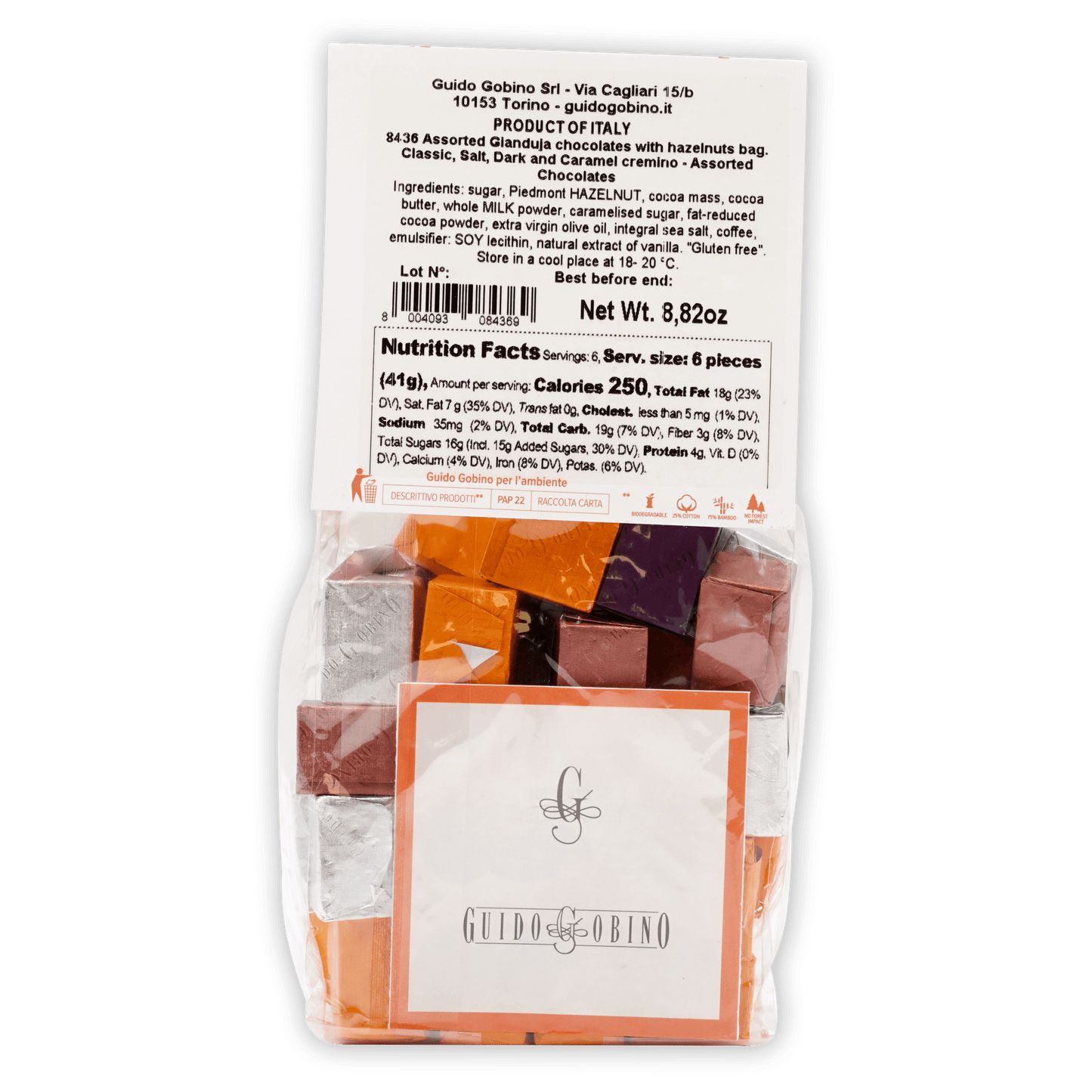 Guido Gobino assorted cremino 4-flavor bag of square hazelnut chocolates