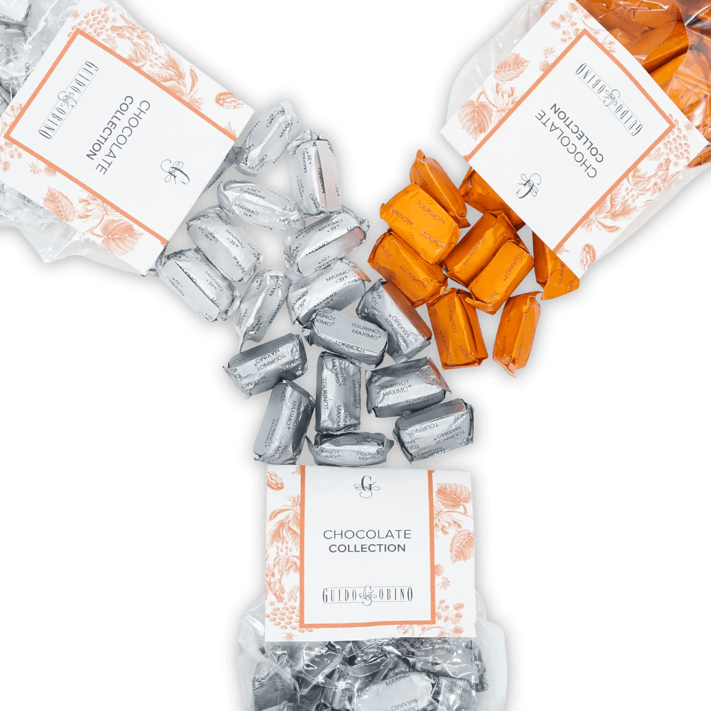 Guido Gobino Tourinot Classico Bag of silver orange wrapped chocolates