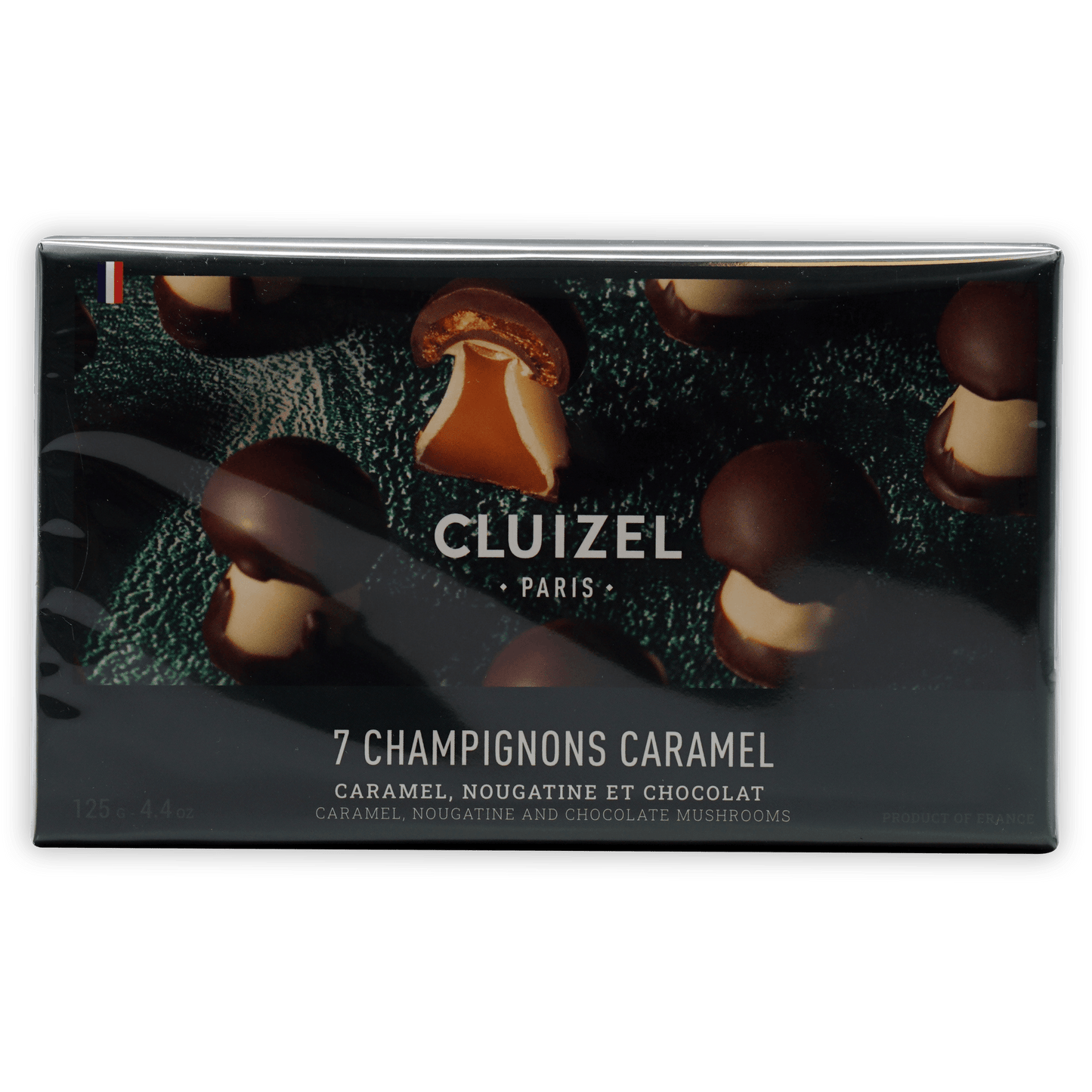 Michel Cluizel chocolate mushroom truffles with caramel in sleek black box