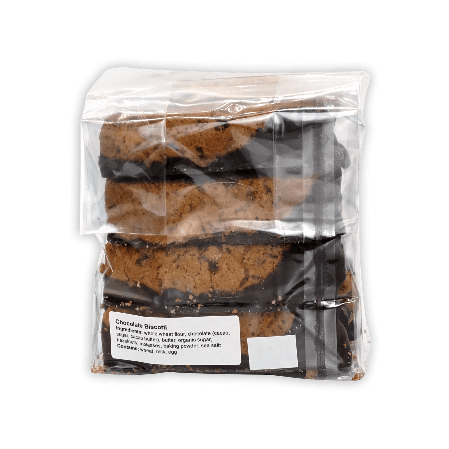 Ranger Chocolate Hazelnut Biscotti: 3 cookies in clear bag