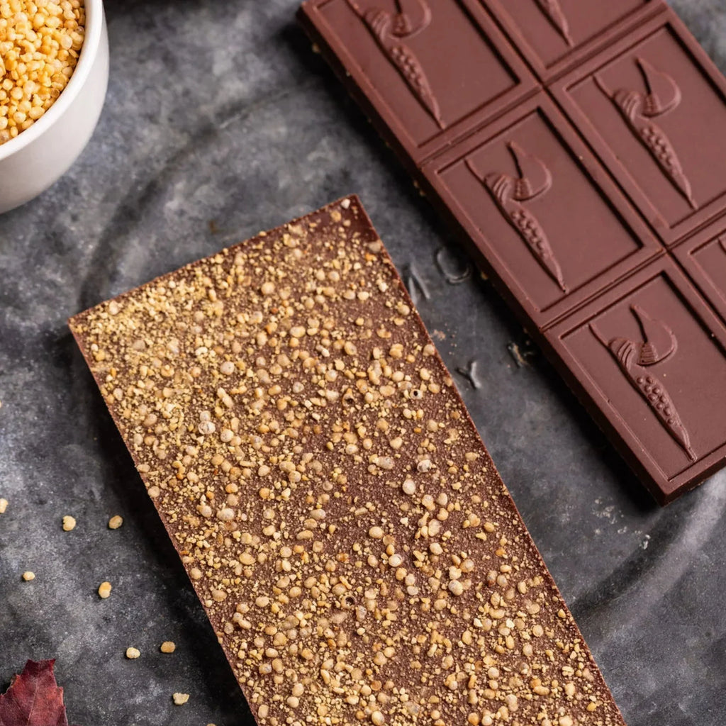 Loon Chocolate Milk Maple Crunch 50% bar with golden crushed nuts
