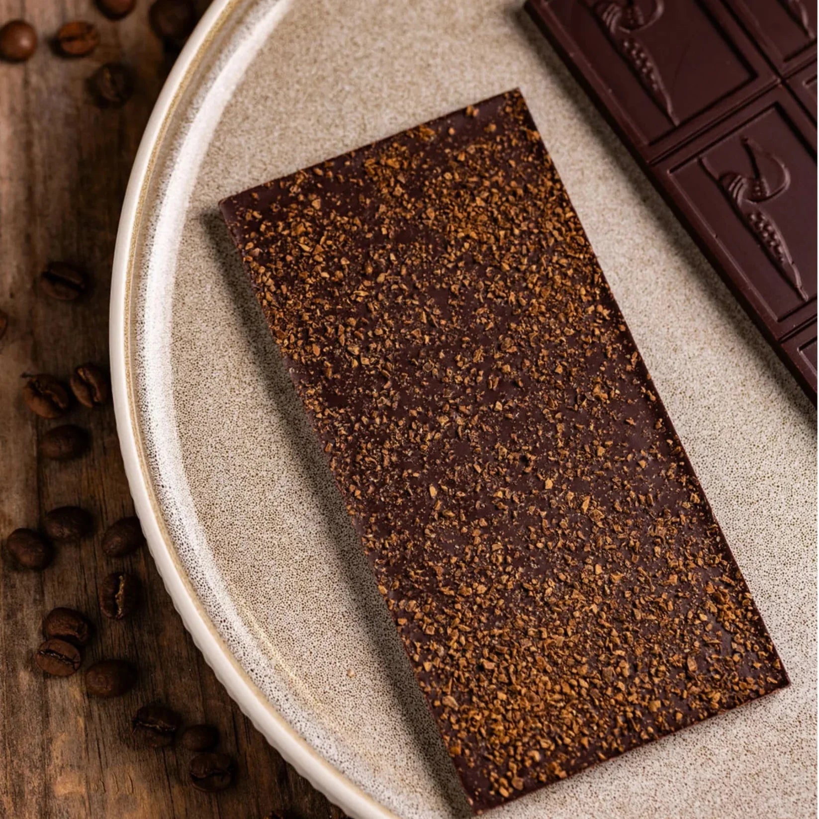 Loon Chocolate Dark w/ Coffee 70% bar with coffee particle texture