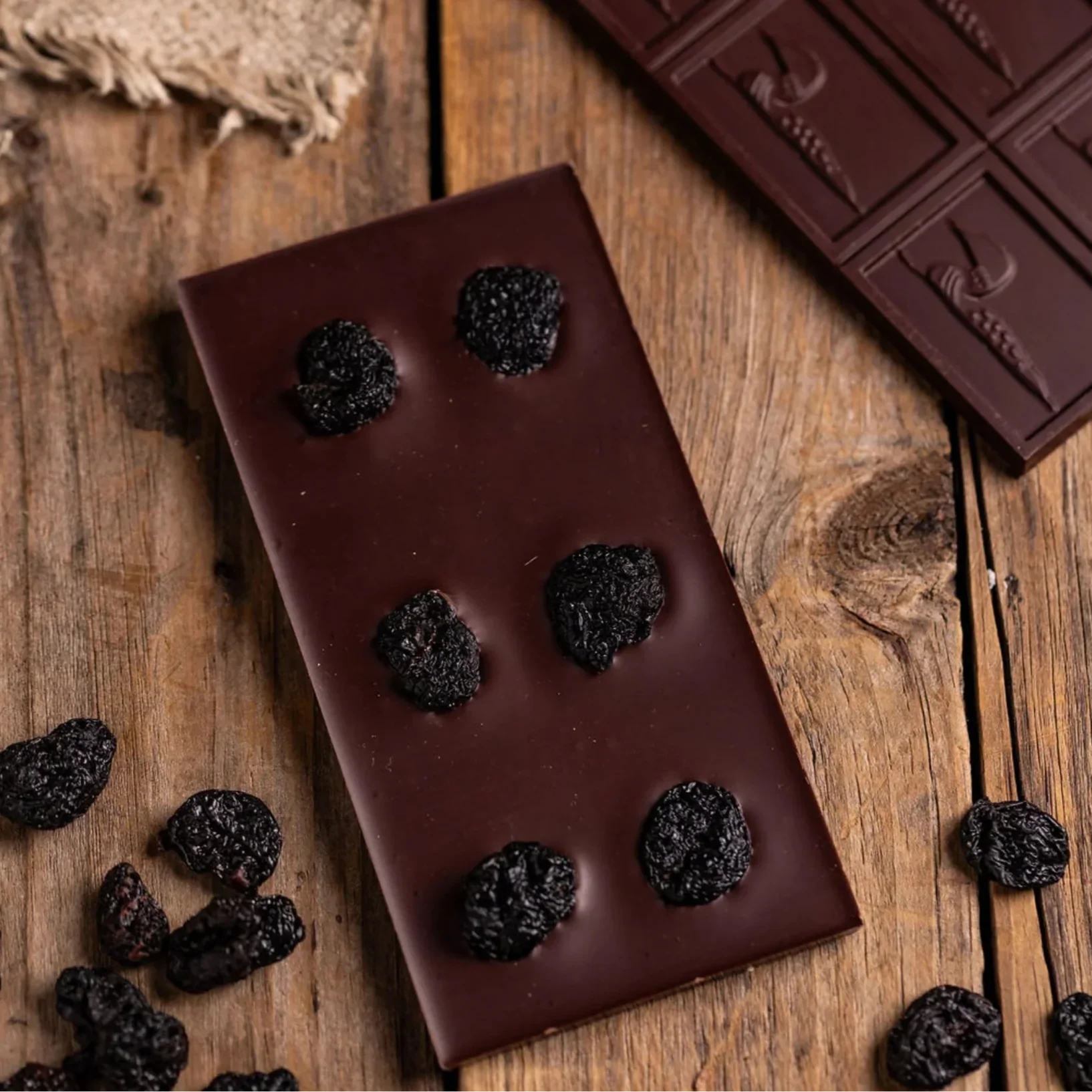 Loon Chocolate Dark w/ Dried Cherry 70% bar with raisins
