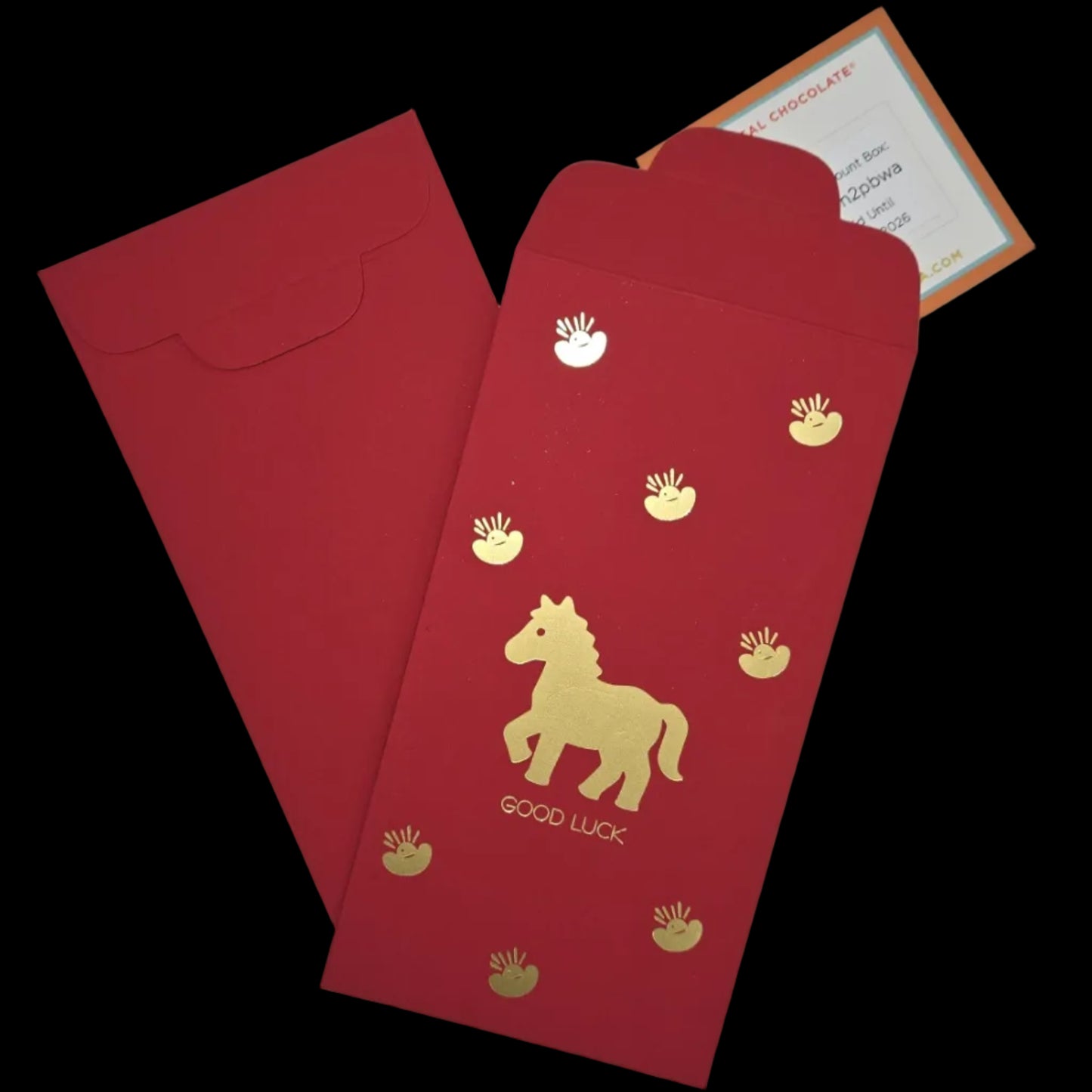 Red horse gold foil hong bao envelope with good luck text