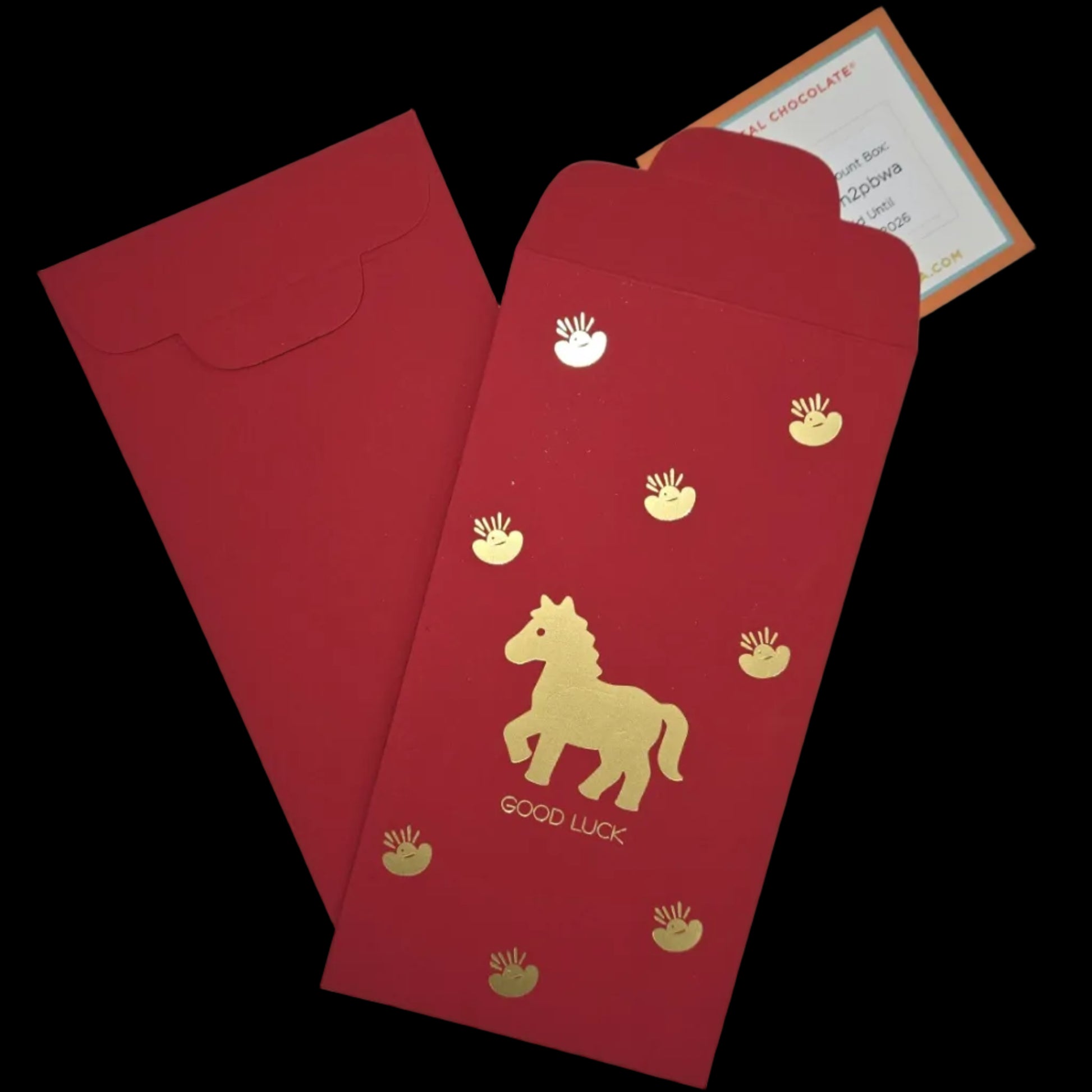 Red horse gold foil hong bao envelope with good luck text