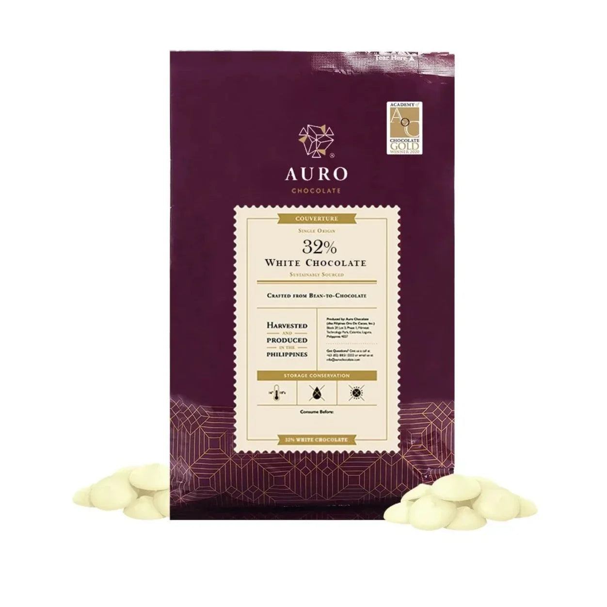 Auro 32% white chocolate coins 1kg bulk baking in purple package
