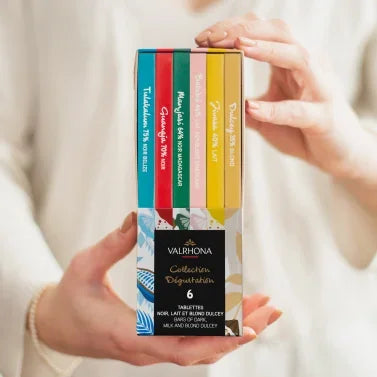 Valrhona Equateur 6 tasting bars gift box with vibrant wrappers