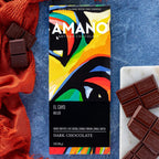 Amano Dark El Cayo Belize 70% artisan chocolate bar with rainbow abstract art