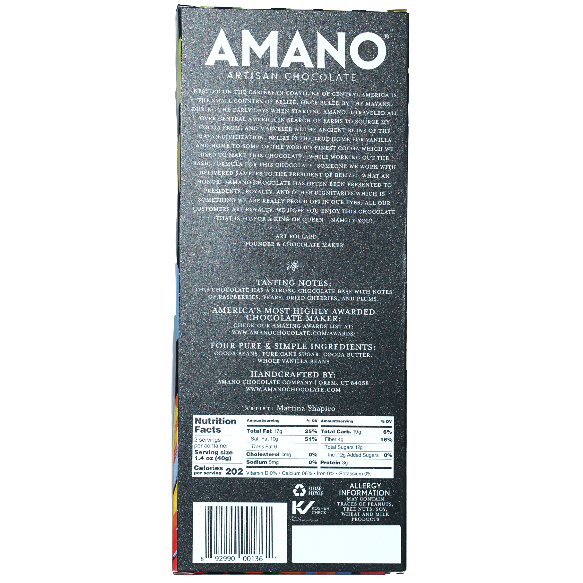 Amano Dark El Cayo Belize 70% artisan chocolate bar in matte wrapper