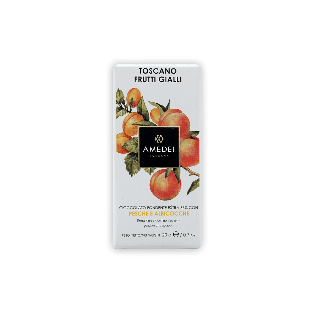 Amedei Toscana Toscano Frutti Gialli blond chocolate bar with peach apricot wrapper