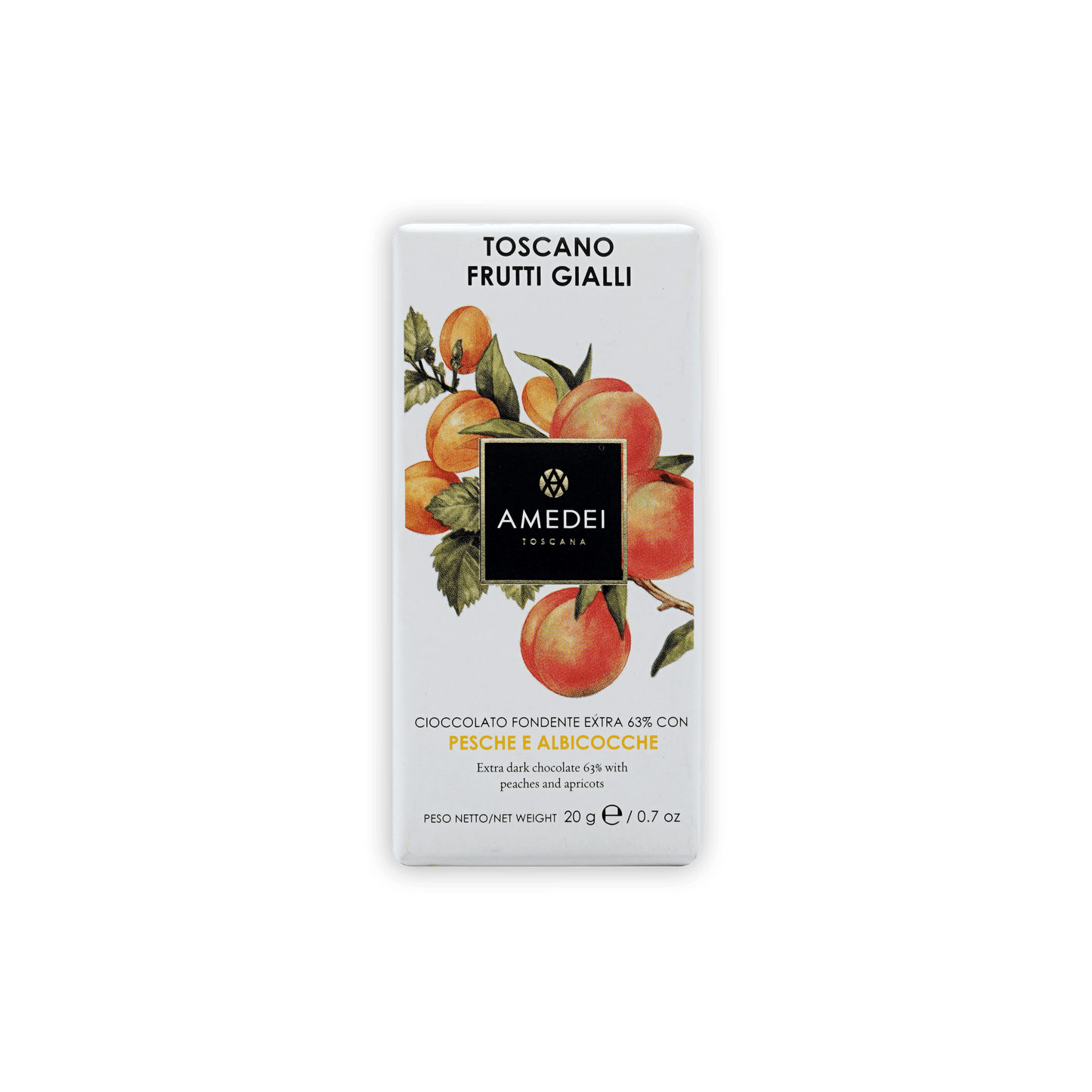 Amedei Toscana Toscano Frutti Gialli blond chocolate bar with peach apricot wrapper