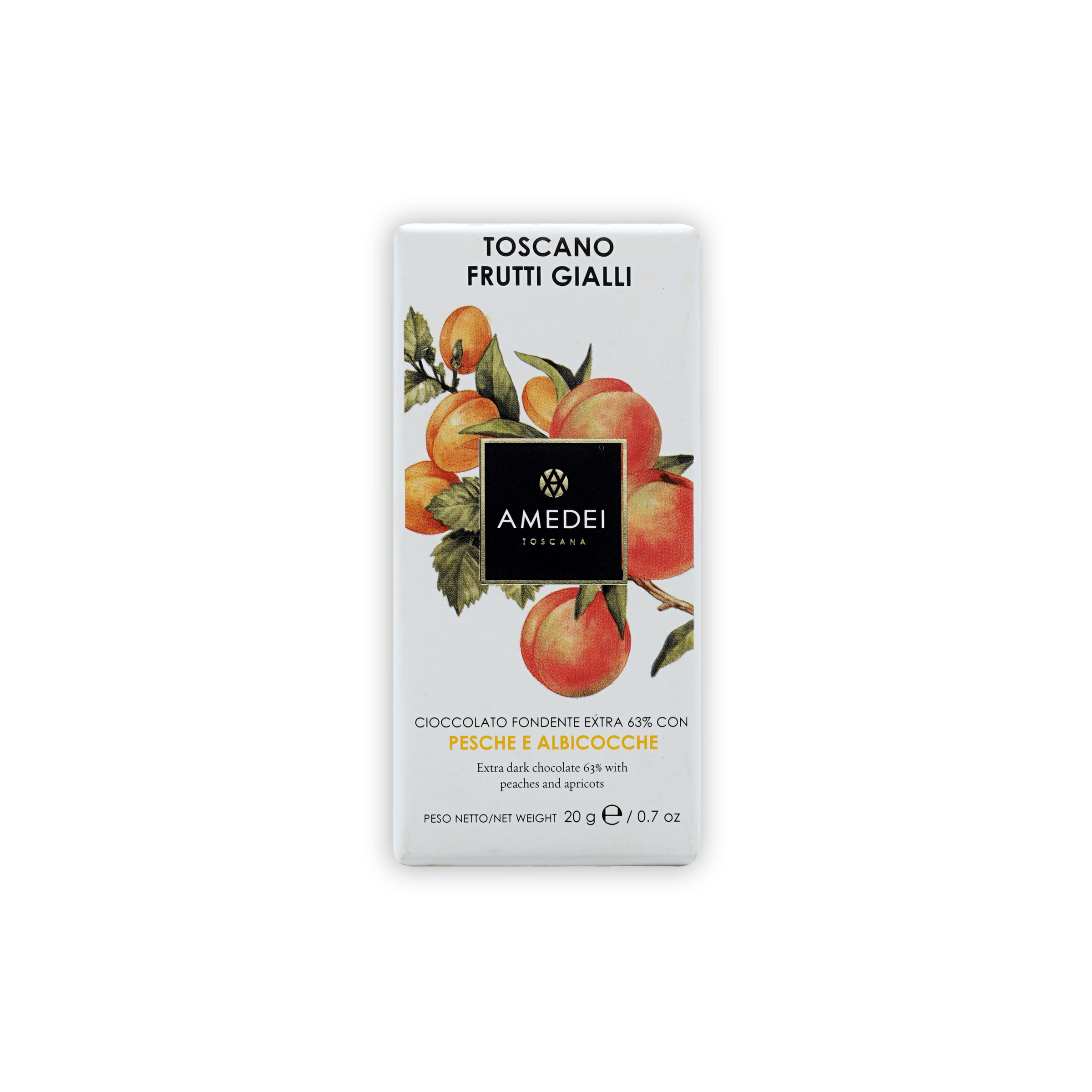 Amedei Toscana Toscano Frutti Gialli blond chocolate bar with peach apricot wrapper