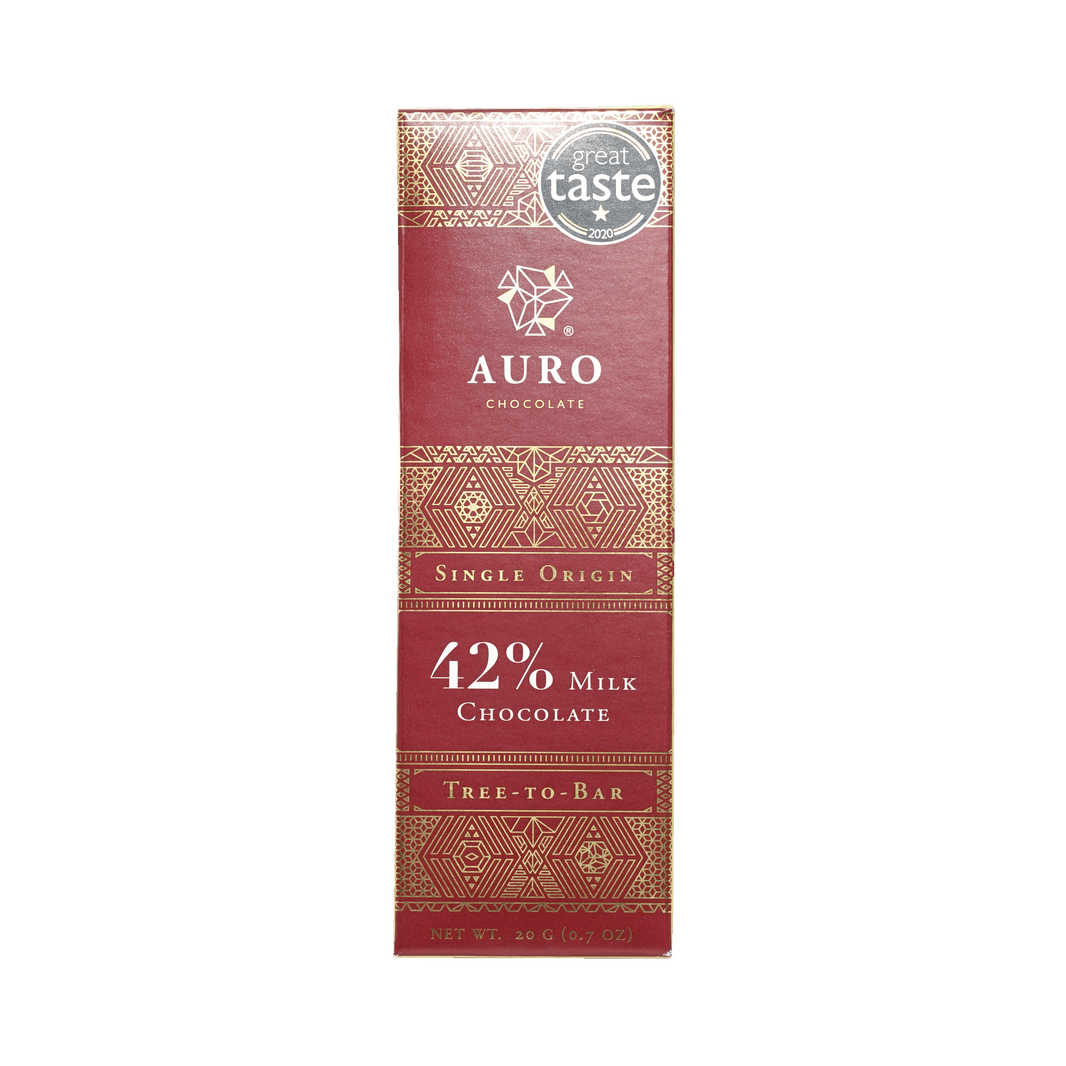 Auro Mini Chocolate Bar Milk 42% single origin tree-to-bar in red gold foil