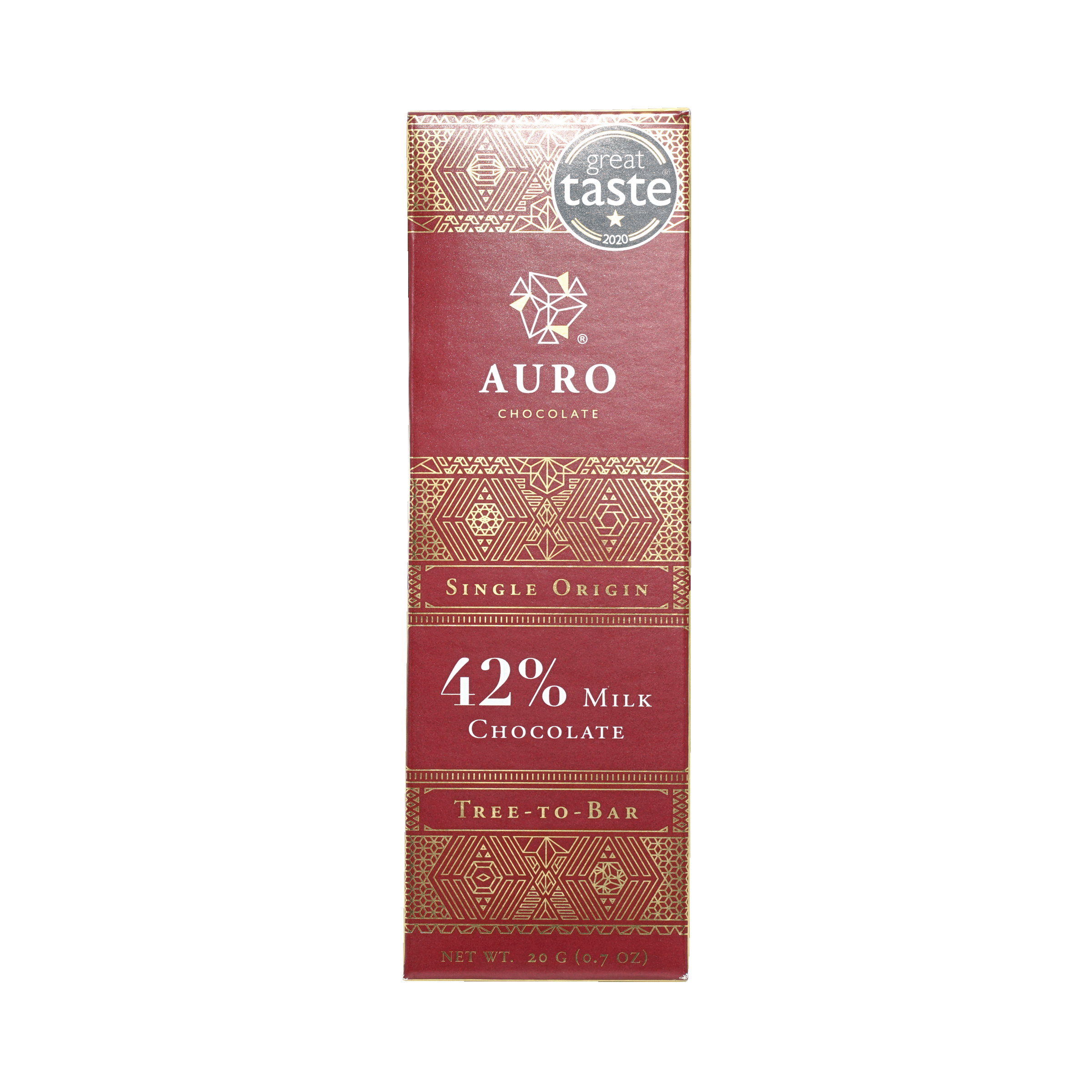 Auro Mini Chocolate Bar Milk 42% single origin tree-to-bar in red gold foil