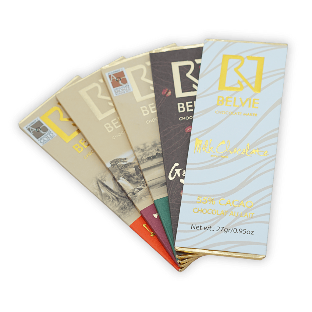 Belvie Mini Bar Gift Set with 5 foil-wrapped chocolate bars