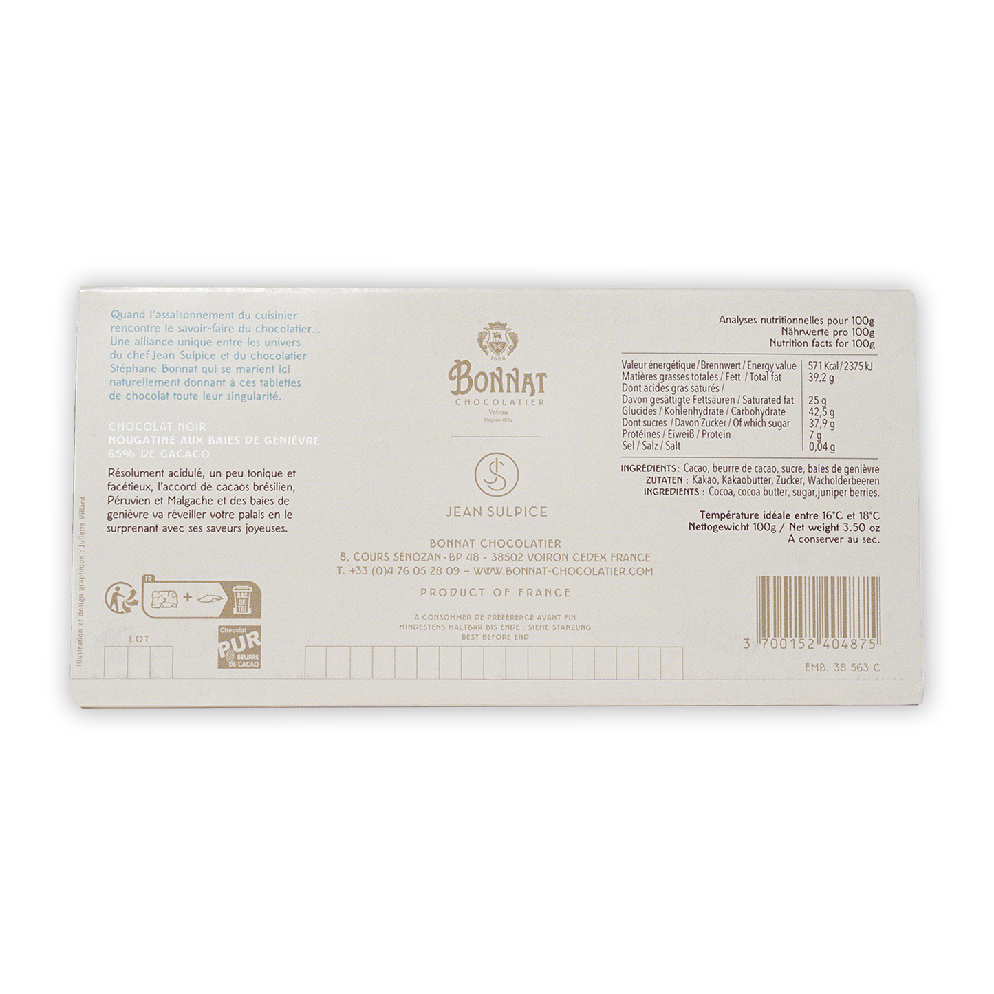 Bonnat Dark Chocolate Nougatine & Juniper Berries 65%