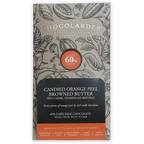 Chocolarder 60% dark milk chocolate bar with candied orange peel and browned butter