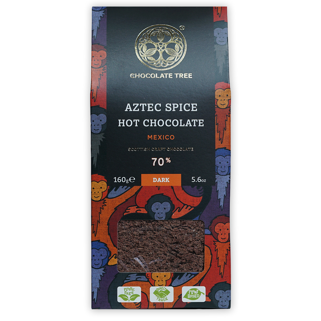 Chocolate Tree Aztec Spice 70% hot chocolate bar with monkey packaging