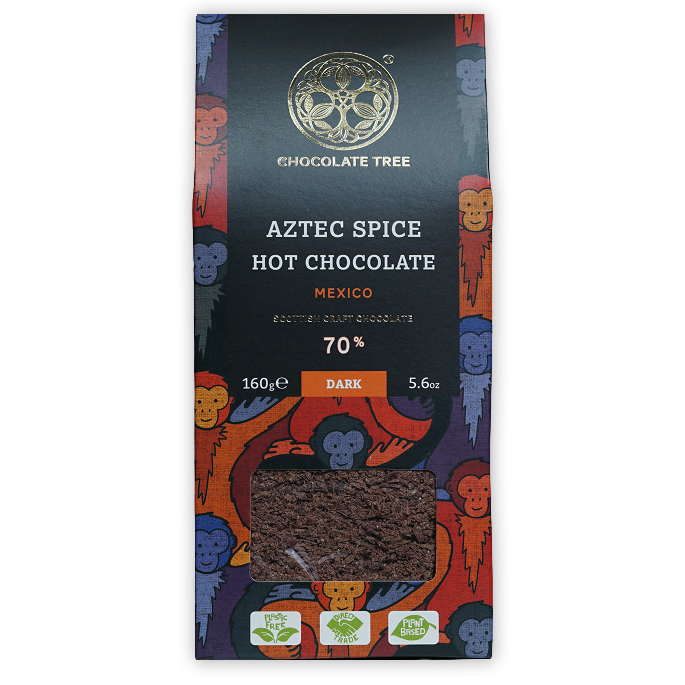 Chocolate Tree Aztec Spice 70% hot chocolate bar with monkey packaging