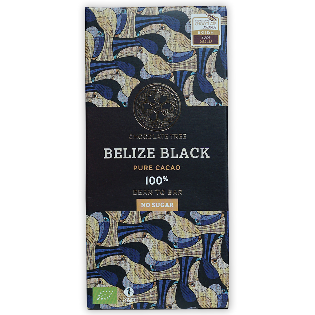 Chocolate Tree Belize Black 100% bar in blue-beige bird wrapper